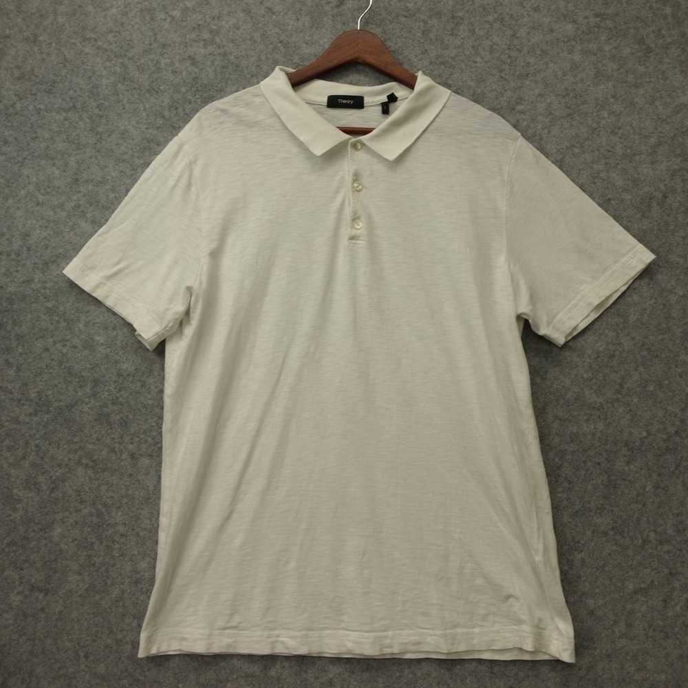 Theory Polo Shirt Mens LARGE White Summer Minimalist Slub Cotton Peruvian Pima